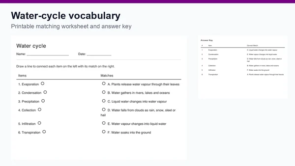 Water-cycle vocabulary: a matching worksheet lesson