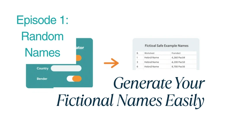 Random Name Generator settings panel producing a list of fictional example names