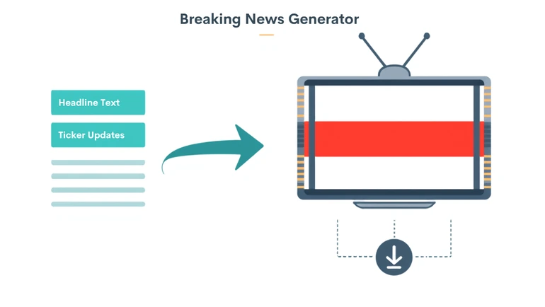 Breaking News Generator broadcast still with headline banner and updates ticker